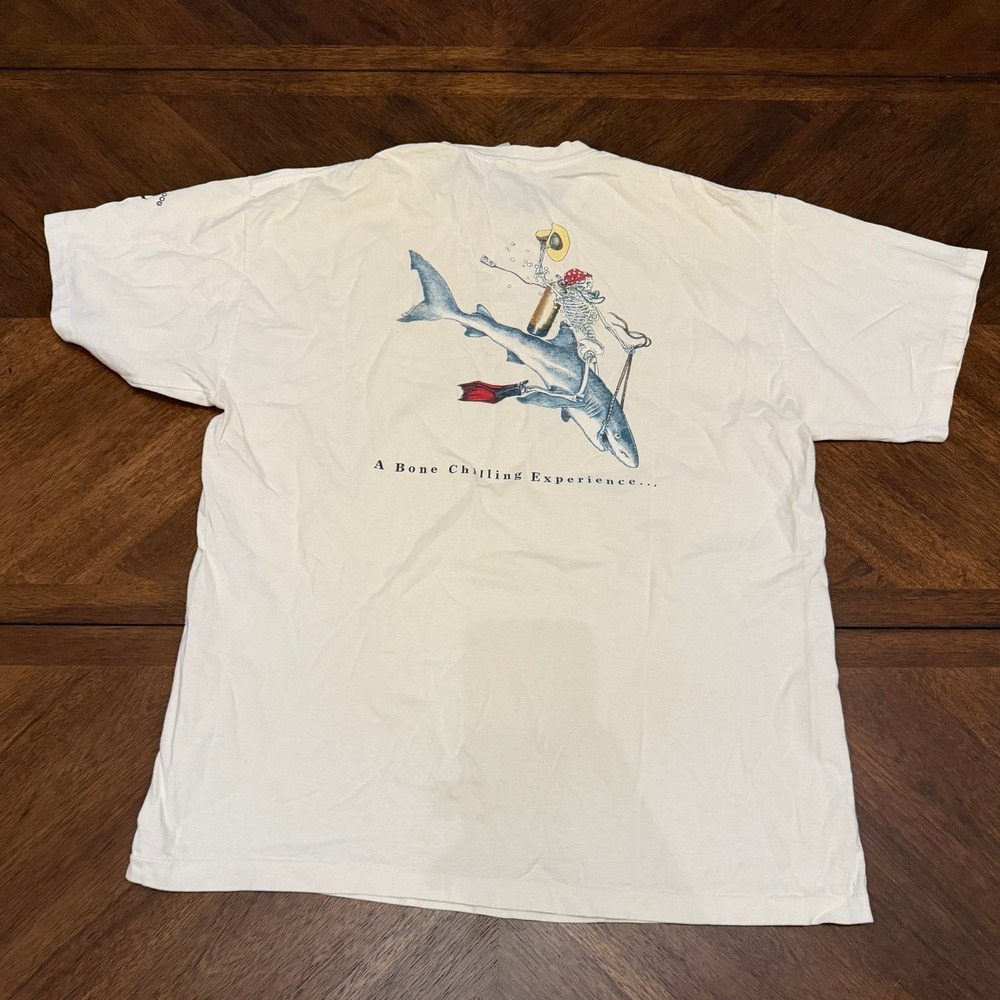 Vintage Sea Dog Southpoint Divers Key West Shark Skeleton T-Shirt XL White USA
